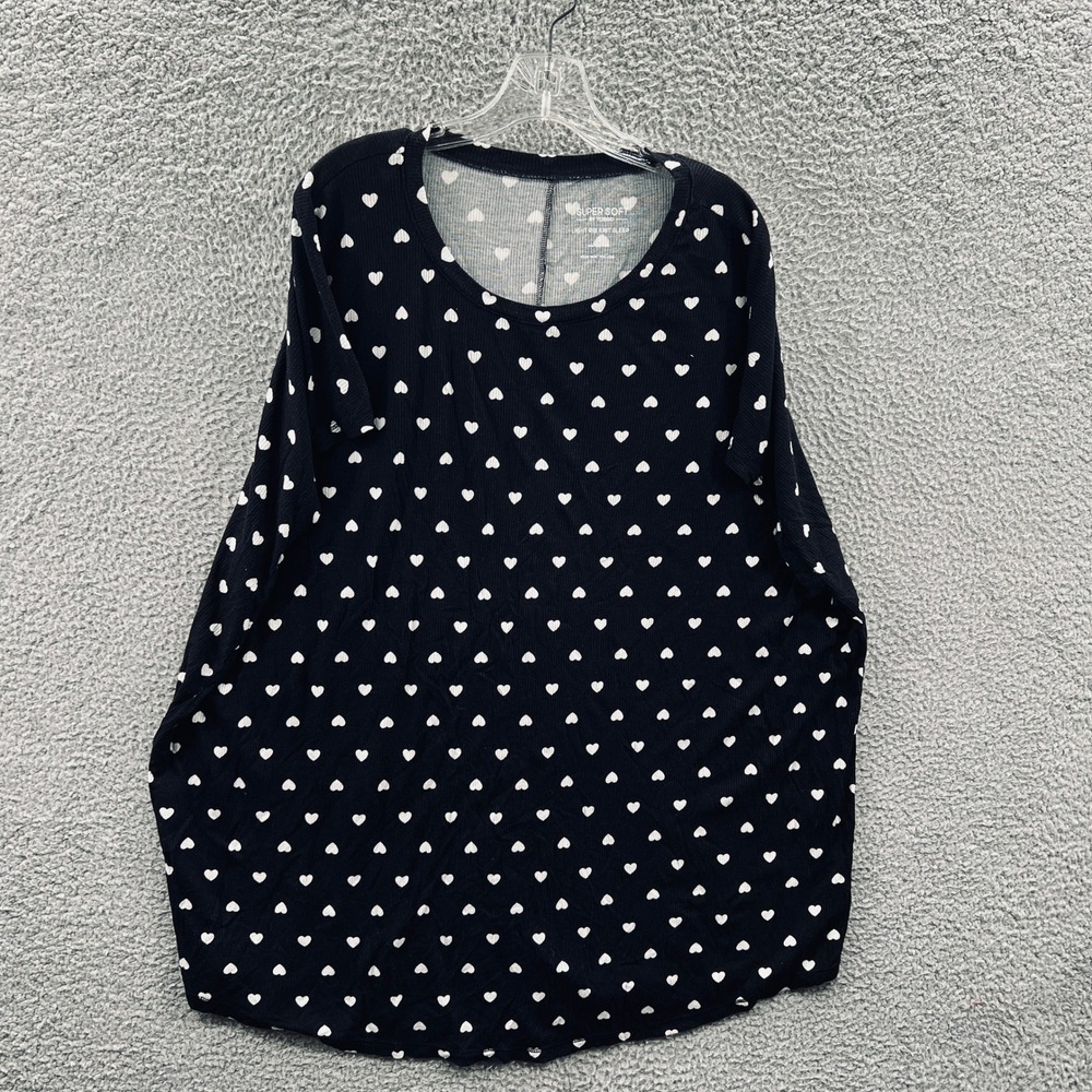 Torrid Womens Sleep Tunic 3X Black Heart Print Soft Rib Knit Loungewear Comfort